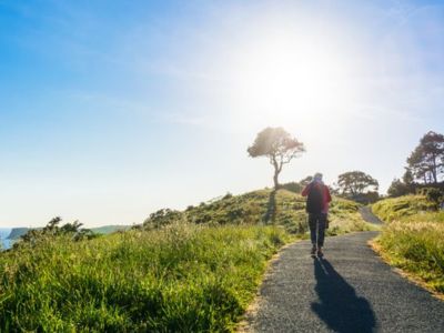 Persona caminando por sendero en la naturaleza.